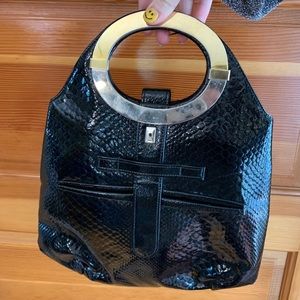 black faux black snake skin purse